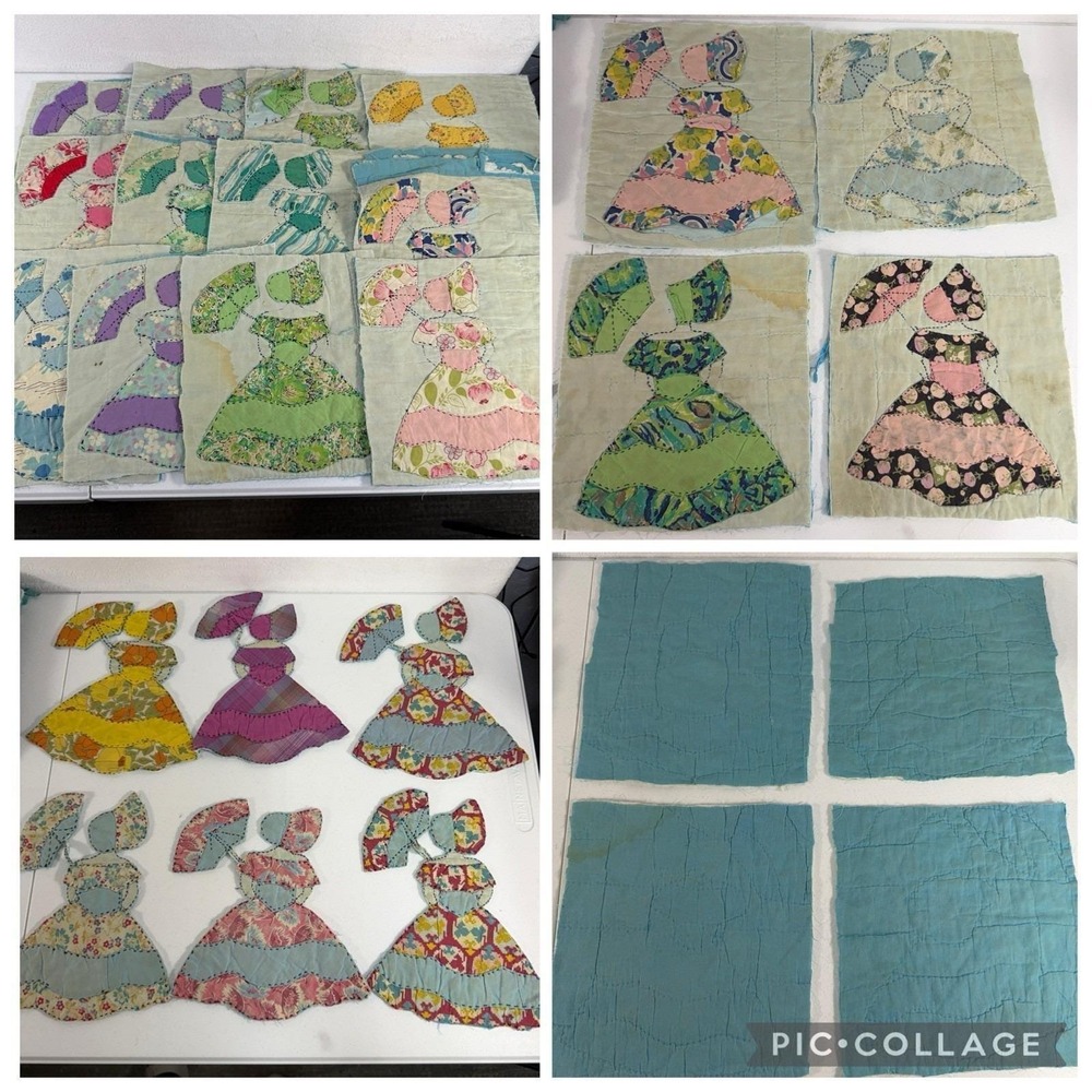 Vintage Southern Belle 16 Flour Sack Quilt Pieces Blocks Unfinished Project